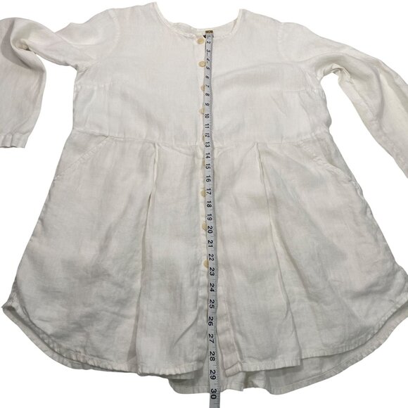 FLAX White Button-Down Long Sleeve linen Tunic Dress Pockets women’s S lagenlook - Picture 12 of 13